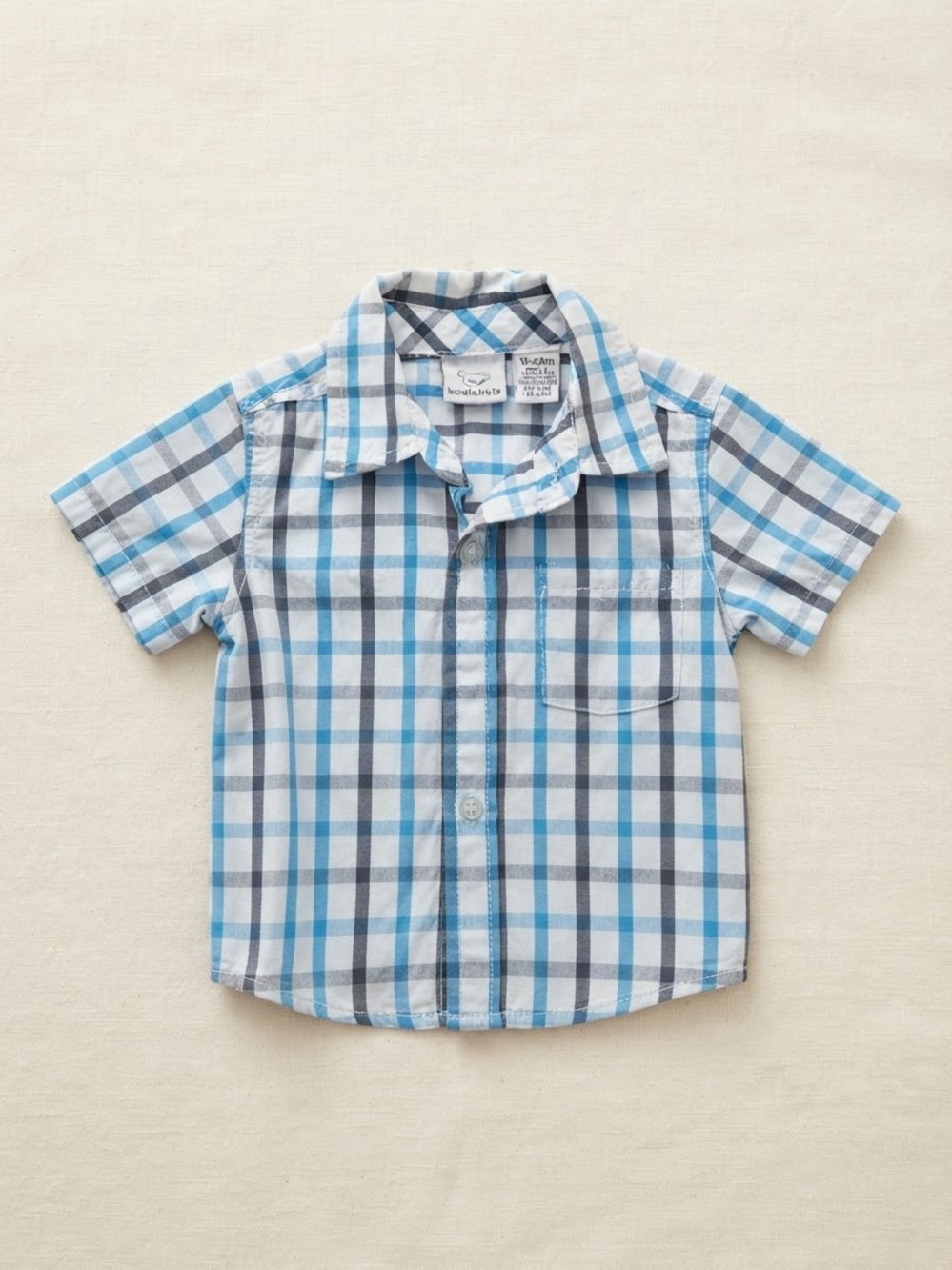 Children's Plaid Short-Sleeve Button-Up Shirt - Blue/Gray - Picture 1 of 5